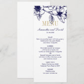 Navy Blue Gold Magnolia Flowers Weddenrennen Kaart (Voorkant / Achterkant)