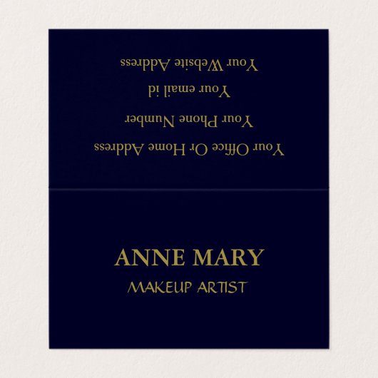 Navy Blue Gold Makeup artistieke moderne minima Visitekaartje (Buitenkant ongevouwen)
