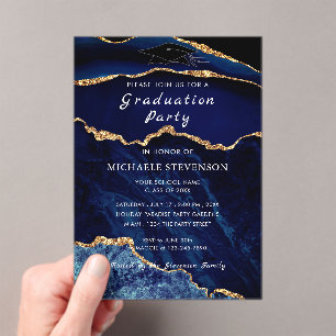 Navy Blue Gold Marble Afstuderen Invitation Acryl Uitnodigingen