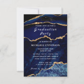 Navy Blue Gold Marble Afstuderen Invitation Notitiekaartje (Voorkant)