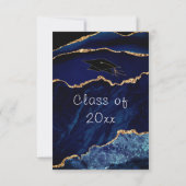 Navy Blue Gold Marble Afstuderen Invitation Notitiekaartje (Achterkant)