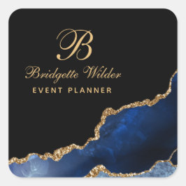 Navy Blue Gold Marble Agate Event Planner Vierkante Sticker