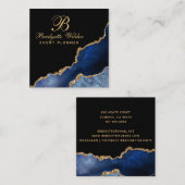 Navy Blue Gold Marble Agate Event Planner Vierkante Visitekaartje (Voorkant / Achterkant)