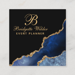 Navy Blue Gold Marble Agate Event Planner Vierkante Visitekaartje