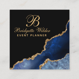 Navy Blue Gold Marble Agate Event Planner Vierkante Visitekaartje