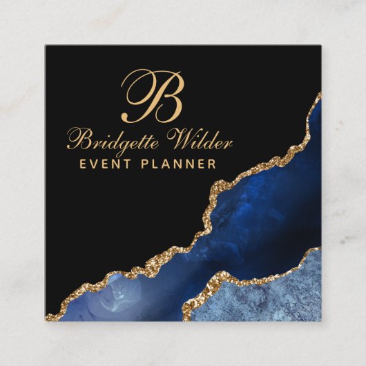 Navy Blue Gold Marble Agate Event Planner Vierkante Visitekaartje (Voorkant)