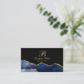 Navy Blue Gold Marble Agate Hair Stylist Business Visitekaartje (Staand voorkant)