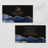 Navy Blue Gold Marble Agate Lash Specialist Visitekaartje (Voorkant / Achterkant)