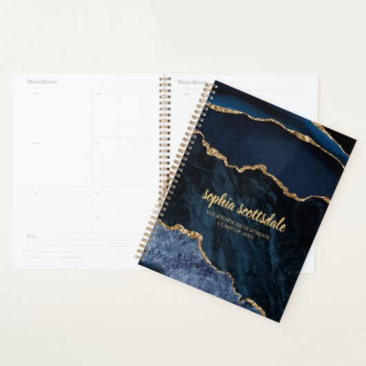 Navy Blue Gold Marble Agate Name Planner (Display)