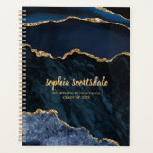 Navy Blue Gold Marble Agate Name Planner (Voorkant)