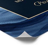 Navy Blue Gold Marble Agate Unplugged Wedding Poster (Hoek)