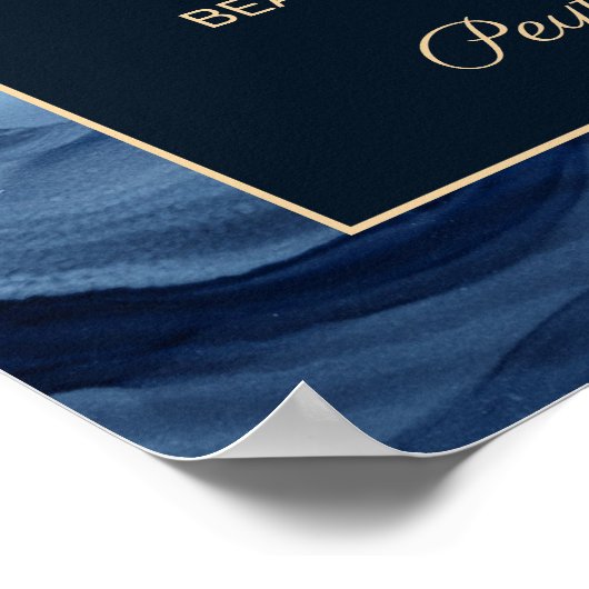 Navy Blue Gold Marble Agate Unplugged Wedding Poster (Hoek)