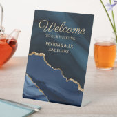 Navy Blue Gold Marble Agate Weddenschap Welkom Reclamebord Met Voetstuk (Insitu)