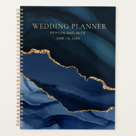 Navy Blue Gold Marble Agate Wedding Planner