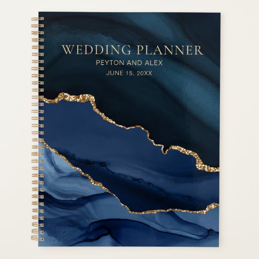 Navy Blue Gold Marble Agate Wedding Planner (Voorkant)