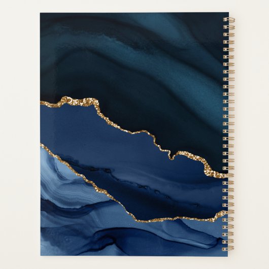 Navy Blue Gold Marble Agate Wedding Planner (Achterkant)