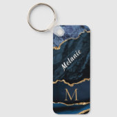 Navy Blue Gold Marble Custom Letter Naam Sleutelha Sleutelhanger (Voorkant)