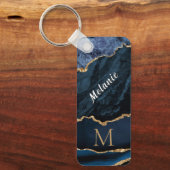 Navy Blue Gold Marble Custom Letter Naam Sleutelha Sleutelhanger (Voorkant)