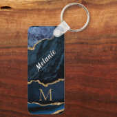 Navy Blue Gold Marble Custom Letter Naam Sleutelha Sleutelhanger (Achterkant)