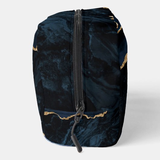 Navy Blue Gold Marble Custom Uw Letter en Naam Toilettasje (Rechts)