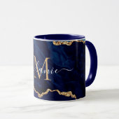Navy Blue Gold Marble Custom Uw Letter Naam Mok (Voorkant rechts)