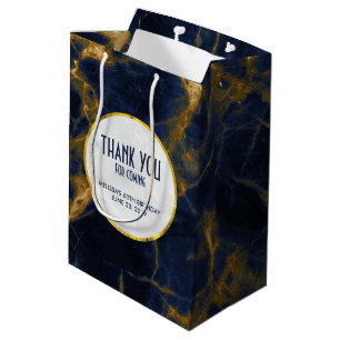 Navy Blue & Gold Marble Modern Birthday Dank je Medium Cadeauzakje