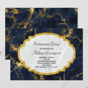 Navy Blue & Gold Marble Modern Stylish Retirement Kaart