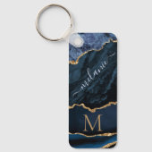 Navy Blue Gold Marble Monogram Naam Sleutelhanger (Voorkant)