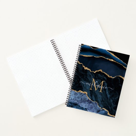 Navy Blue Gold Marble Notitieboek Aangepaste Naam  (Binnen)