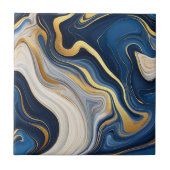 Navy Blue Gold Marble Swirls Tegeltje (Voorkant)
