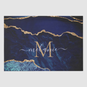 Navy Blue Gold Marble Tissue Paper Naam toevoegen  Tissuepapier