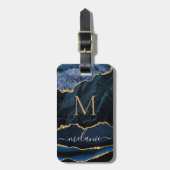 Navy Blue Gold Marble Uw Letter Naam Bagagelabel (Voorkant verticaal)