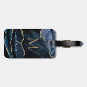 Navy Blue Gold Marble Uw Letter Naam Bagagelabel (Achterkant horizontaal)