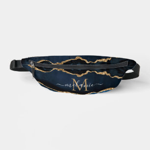 Navy Blue Gold Marble Uw Letter Naam Fanny Pack Heuptasje