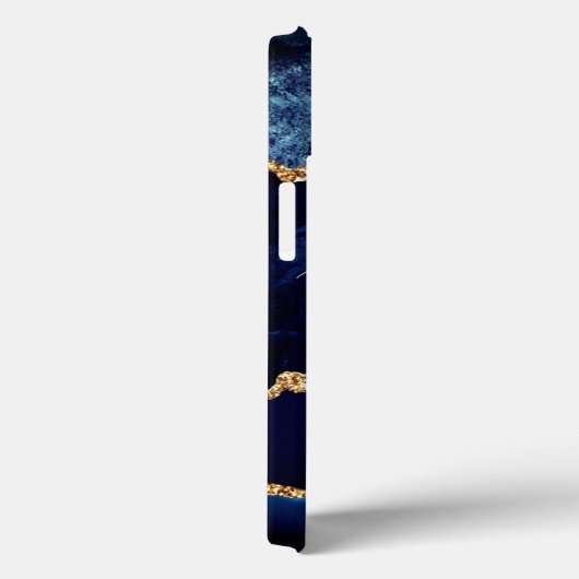 Navy Blue Gold Marble Uw Letter Naam iPhone Case (Achterkant / Rechts)
