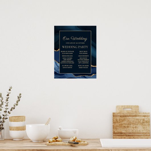 Navy Blue Gold Marble Wedding Party Poster (Keuken)