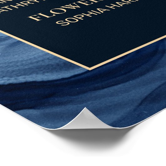 Navy Blue Gold Marble Wedding Party Poster (Hoek)