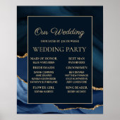 Navy Blue Gold Marble Wedding Party Poster (Voorkant)