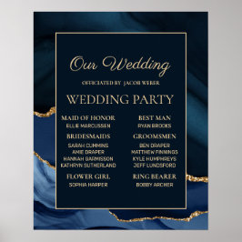 Navy Blue Gold Marble Wedding Party Poster
