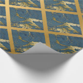 NAVY BLUE GOLD MARBLE WEDDING WRAP WRAPPORT CADEAUPAPIER (Hoek)