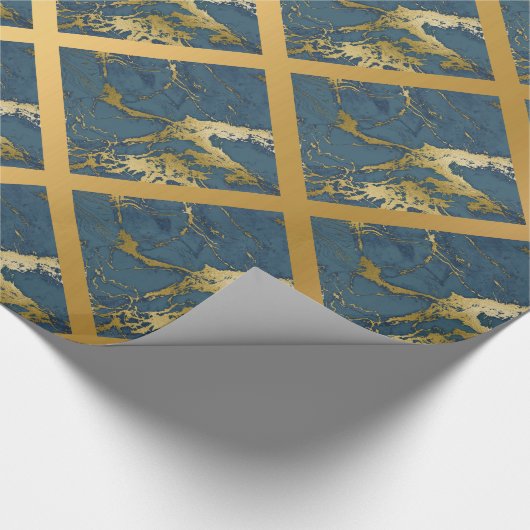 NAVY BLUE GOLD MARBLE WEDDING WRAP WRAPPORT CADEAUPAPIER (Hoek)