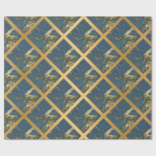 NAVY BLUE GOLD MARBLE WEDDING WRAP WRAPPORT CADEAUPAPIER (Vlak)