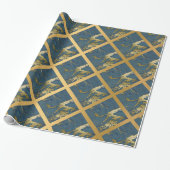 NAVY BLUE GOLD MARBLE WEDDING WRAP WRAPPORT CADEAUPAPIER (Uitgerold)