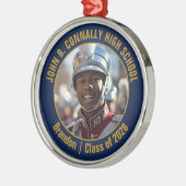 Navy Blue Gold Marching Band Photo Christmas Metalen Ornament (Links)