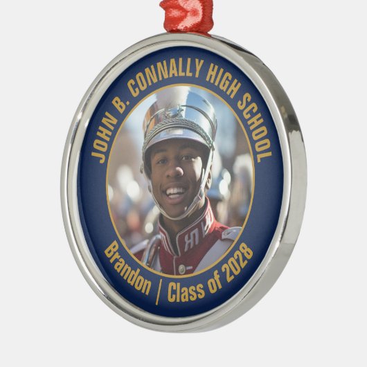 Navy Blue Gold Marching Band Photo Christmas Metalen Ornament (Links)