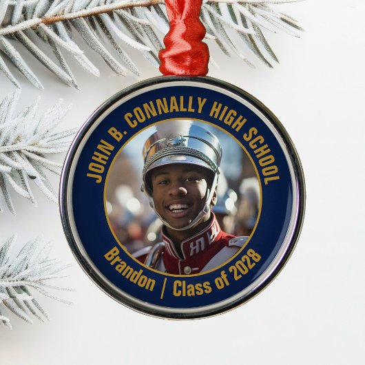 Navy Blue Gold Marching Band Photo Christmas Metalen Ornament