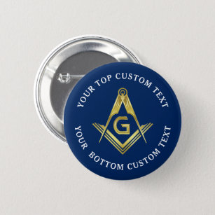 Navy Blue Gold Masonic Buttonnen   Freemason Pins Ronde Button 5,7 Cm