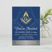 Navy Blue Gold Masonic Invitations | Freemasonie Kaart (Staand voorkant)