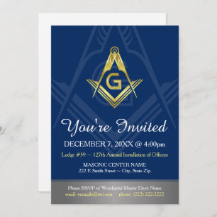 Navy Blue Gold Masonic Invitations   Freemasonie Kaart