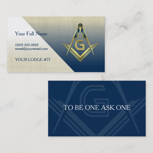 Navy Blue Gold Masonic-visitekaartje Visitekaartje (Voorkant / Achterkant)